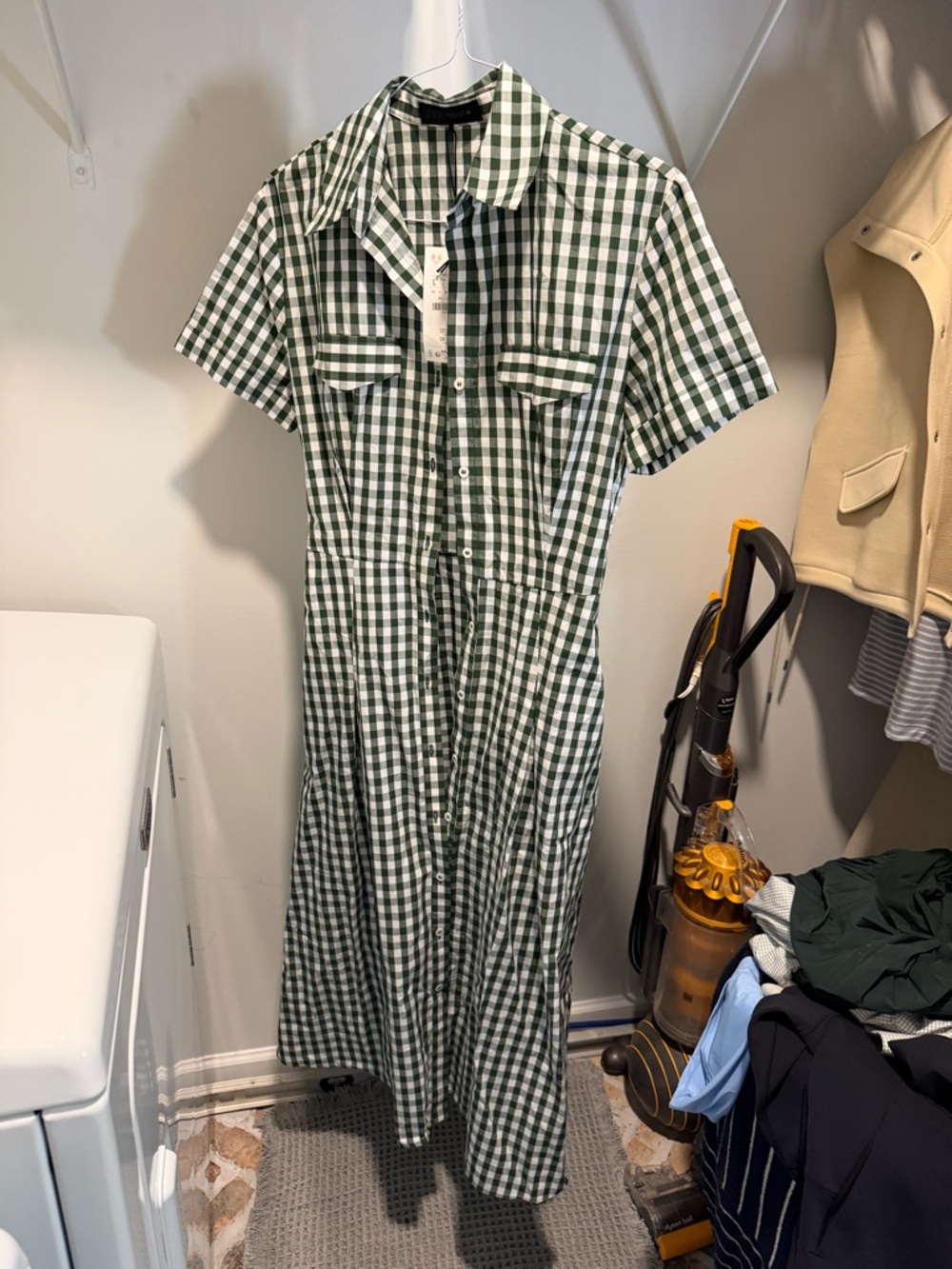 Zara Green Gingham Maxi Shirt Dress with Tie Waist - Picture 3 of 4